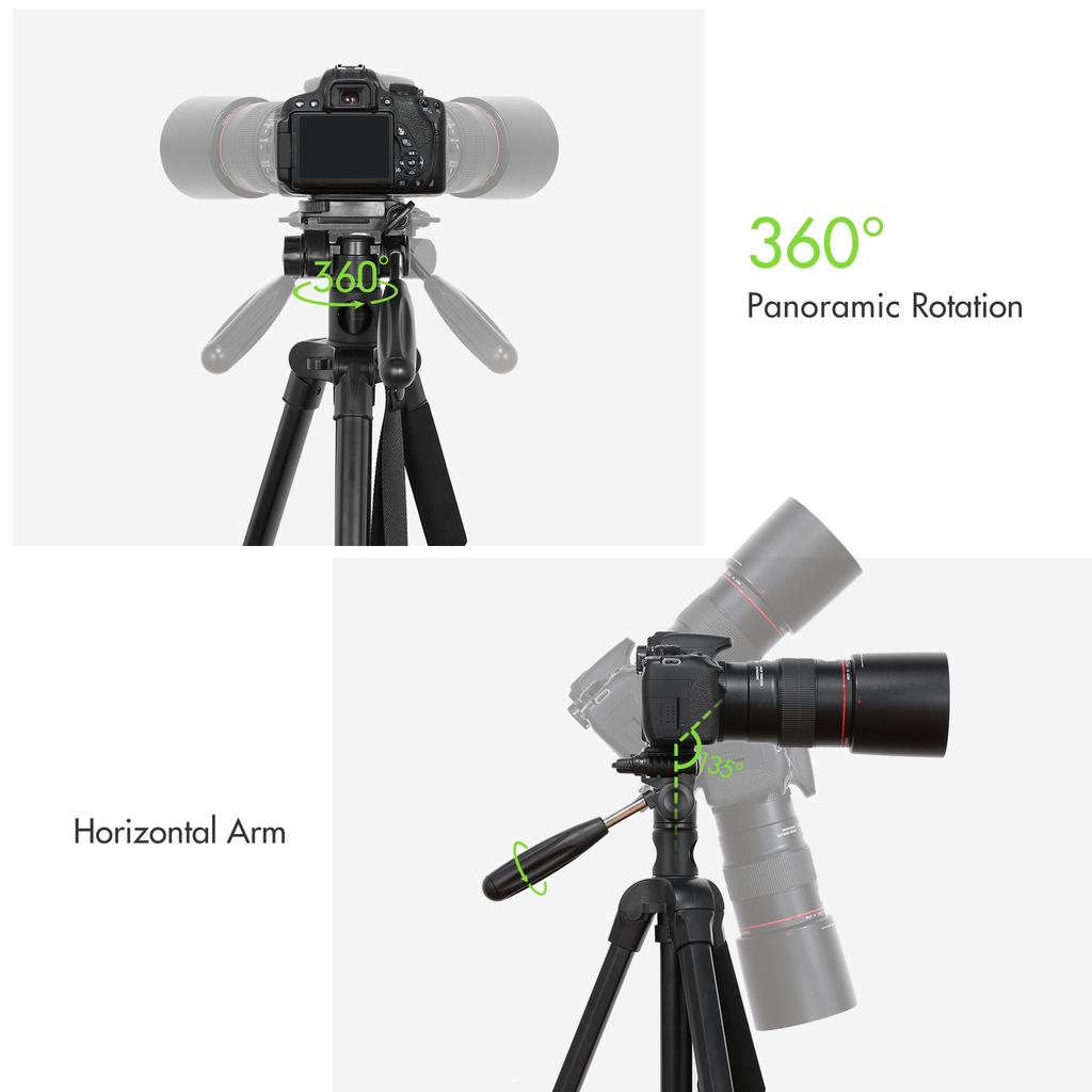 Andoer TTT-009 168CM/66.14Inch Portable Photography Tripod Monopod Camera Horizontal Tripod Stand