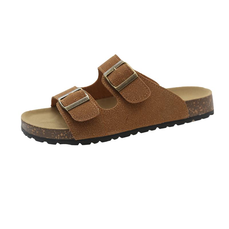 Fashion Slippers Leather Women Loafers Soft Wood Sole Clip-on Vulcanized Slides Women Eva Outsole Arch Support Loose-fit Slippers Woman