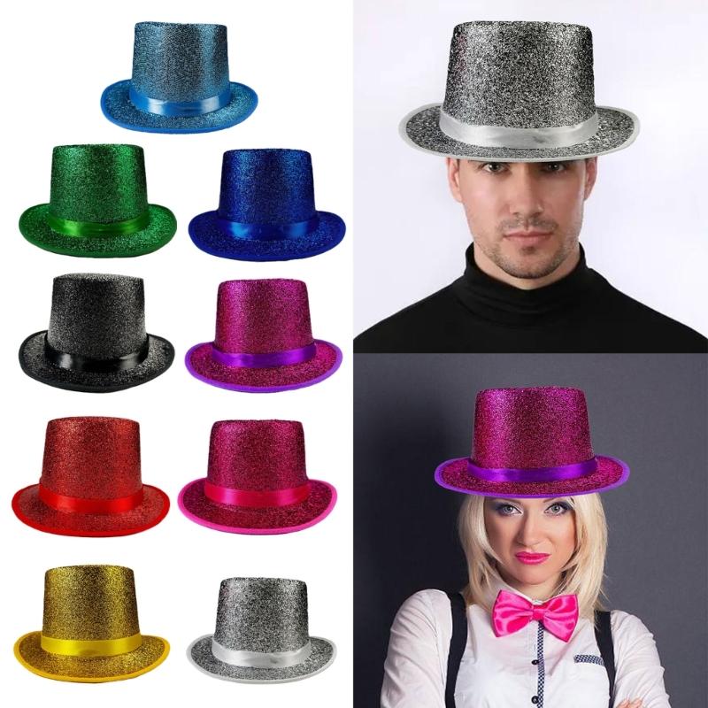 Bright Color Magicians Hat for Women Men with Belt Tall Hat Adult Theme Party Costume Hat Stage Performers Hat