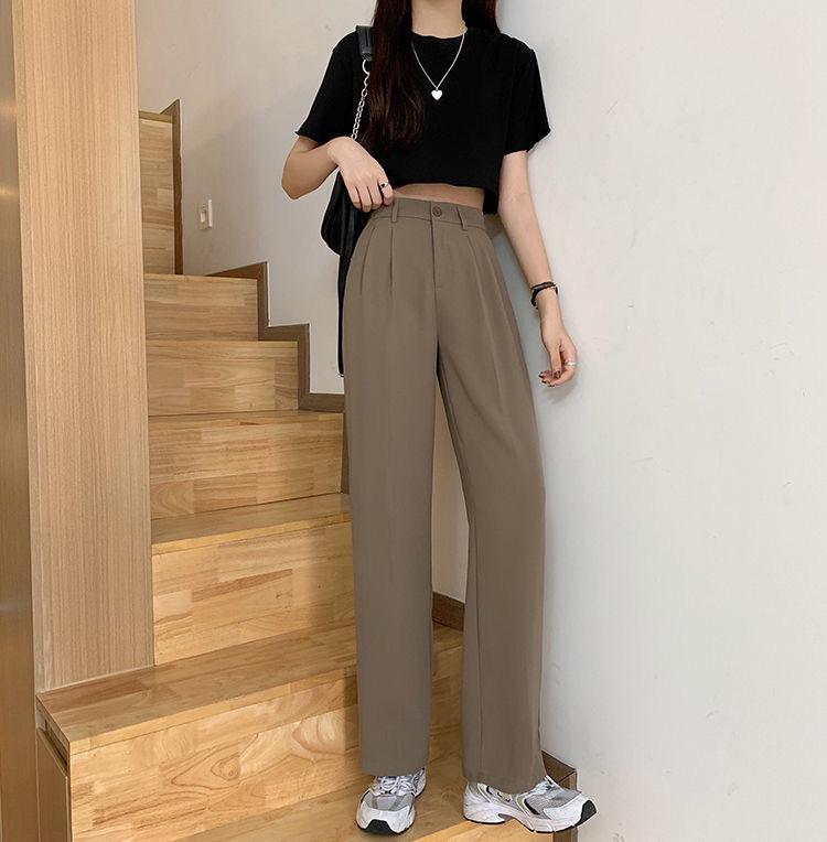 Khaki Wide Leg Pants Women High Waisted Draped Spring and Autumn Summer Straight Casual Suit Pants