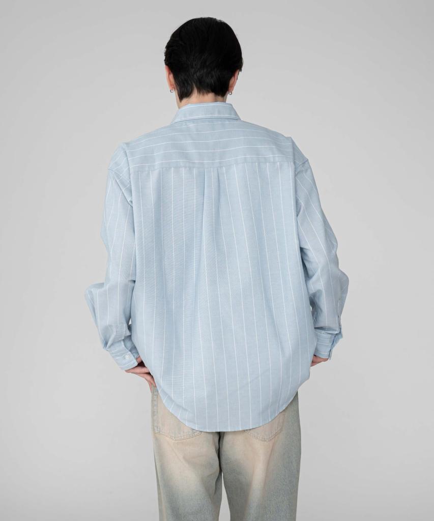 WEGO Blue Striped Oxford Emblem Long Sleeve Perfect for Fall and Size M Men's Shirt, Winter, Casual, Oversized, Gift,