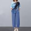 Women's Summer Half Sleeve Printed Tops Elastic Waist Nine Piece Pants Two Piece Set