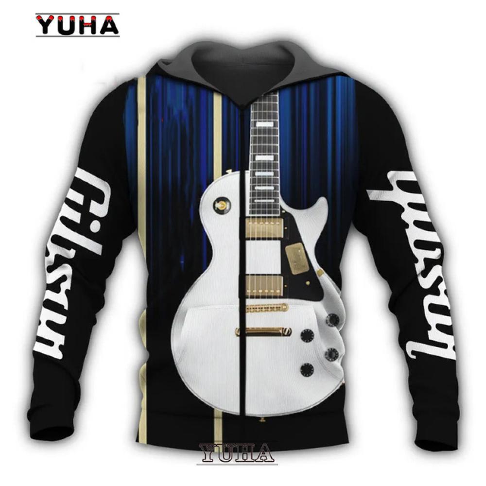 Spring Autumn Guitar 3D Printed Men's Hoodies Sweatshirt Long Sleeve Pullovers Harajuku Hip-Hop Streetwear Male Hooded Jacket