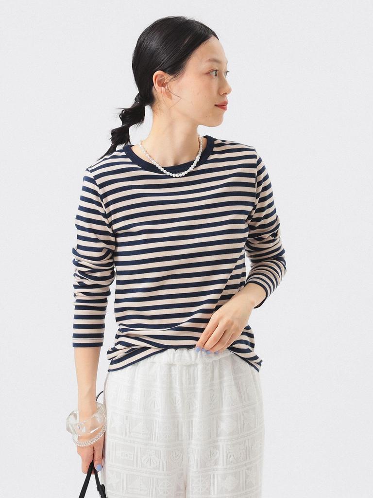 Beams Boy 1cm Gestreiftes Cut and Sewn Shirt in Einem 13140060654 Damen Beige/Marineblau, Größe,