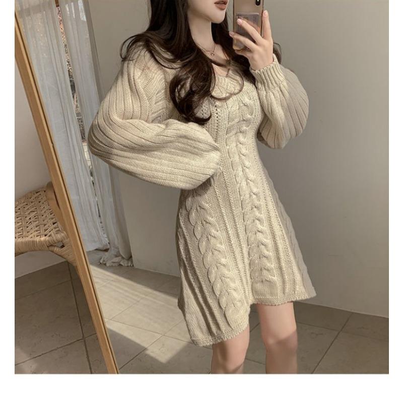 

Корейская мода элегантный трикотажный свитер платье осень зима V-образный вырез твист облегающий длинный рукав А-силуэт пуловер трикотажные длинные рукава вечерние повседневные платья 2207 One Size абрикосовый