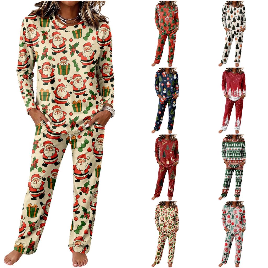 Round Neck Long Sleeve Wide Leg Pants Set, Casual Home Pajama Sleepwear