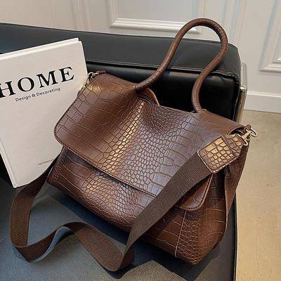 Inverno feminino jacaré Padrão aba ombro Bolsa couro PU vintage grande capacidade crossbody Bolsa