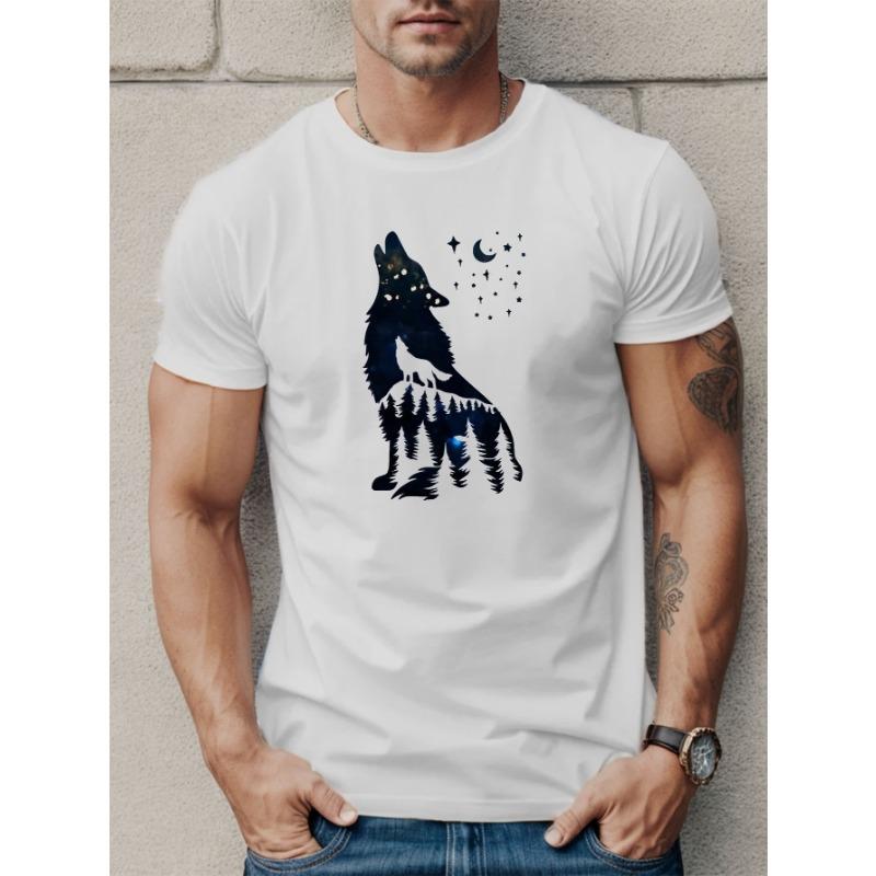 European Sizes Wolf Men's Short Sleeve T-shirt Summer T-shirt Top