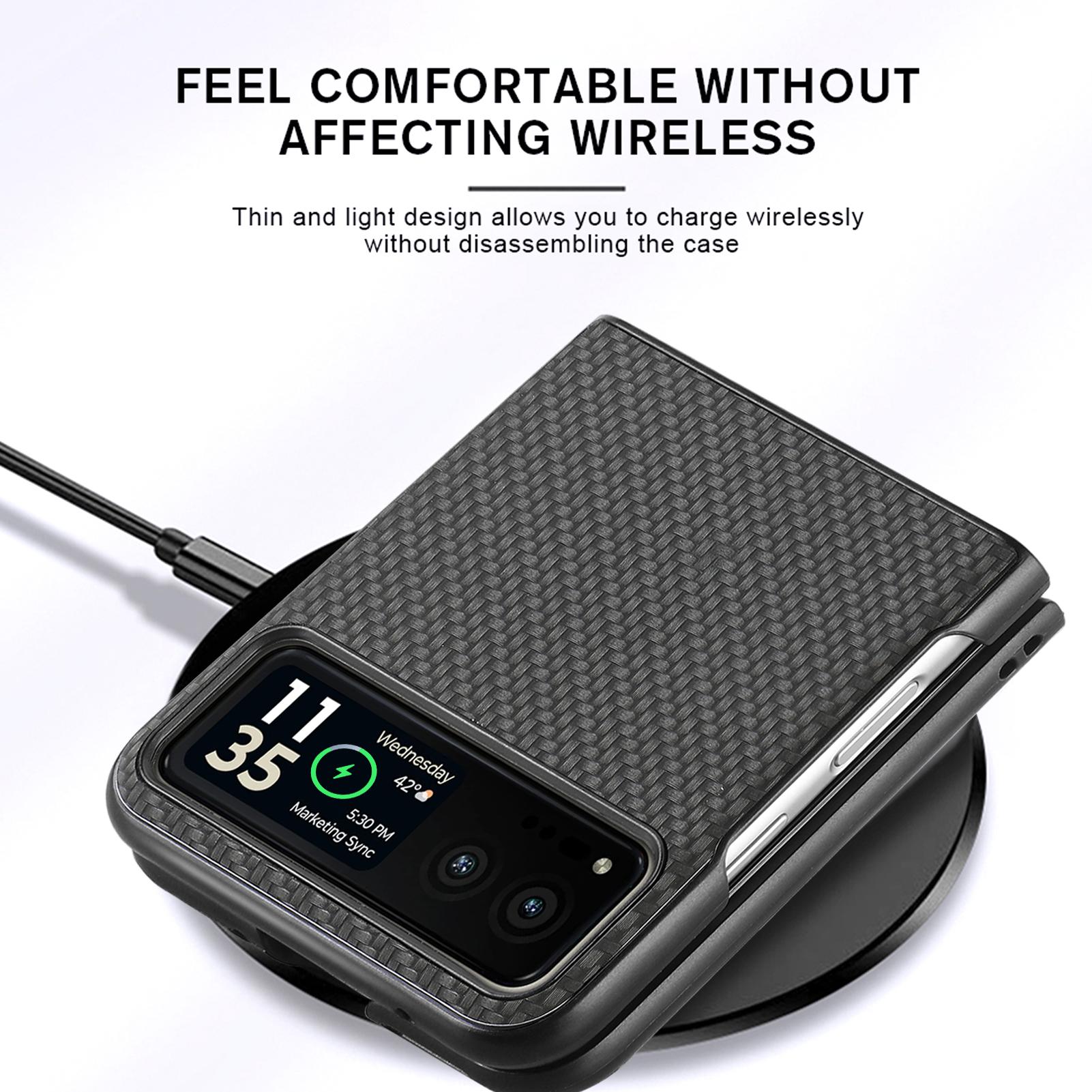

For Motorola Razr 40 5G Phone Case Carbon Fiber Texture PU Leather+PC Phone Cover Black