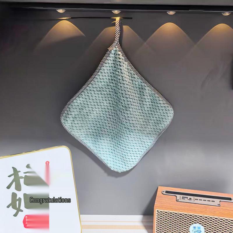 Pineapple Lattice Coral Fleece Hanging Kitchen Towel - Small Square Dishcloth 25x25 cm синий