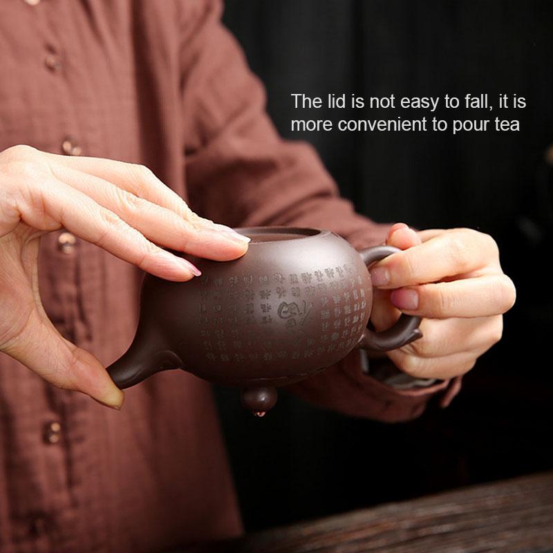 BORREY 220Ml Yixing Teiera Zisha Clay Teiera Bellezze Fatto a Mano Intagliato Viola Argilla Ceramica Kung Fu Tea Set Teiera Viola Sabbia