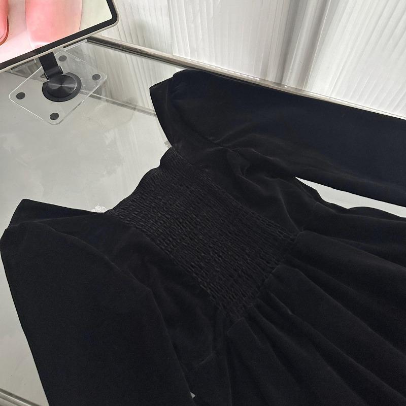 Spring and Autumn New Women's Long Sleeve Square Collar Vintage Bow Lace Black and White Stitching Dress