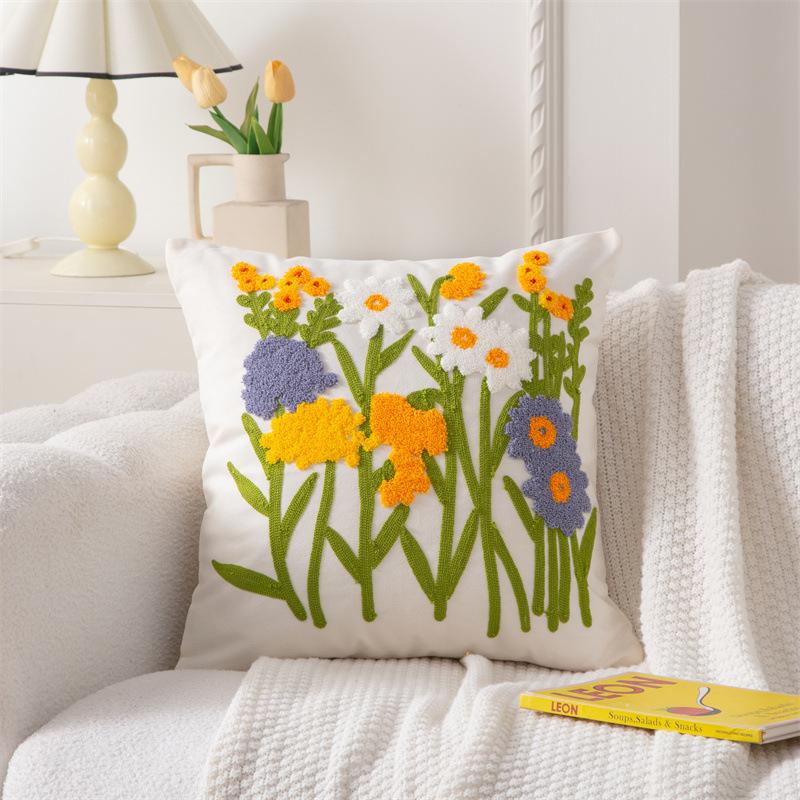 Cotton Canvas 3D Effect Birds Embroidery Throw Pillow Cover Decorative Cushion Cover For Sofa Office Home Room Decoration