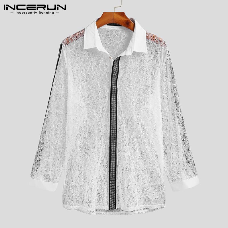 

INCERUN Летние мужские кружевные рубашки из прозрачной сетки