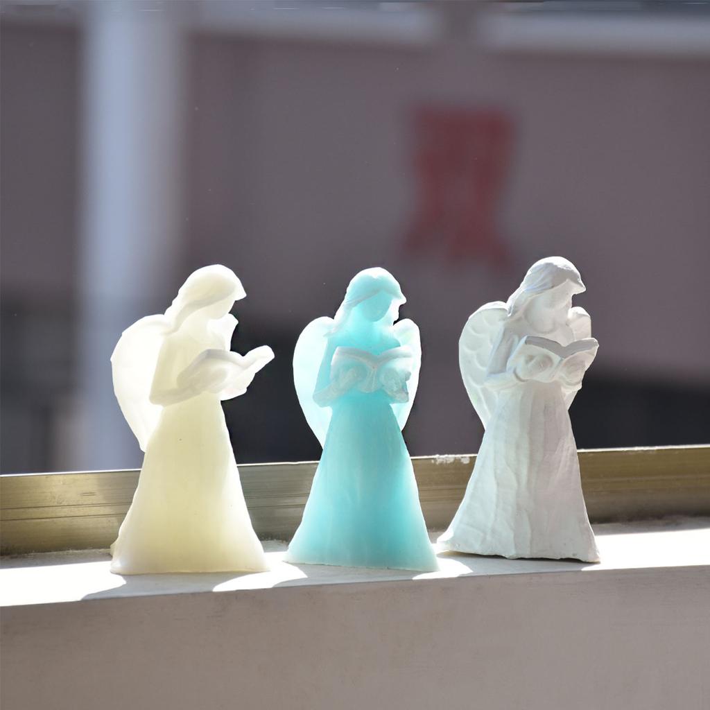 Little-Girl Holding Book Silicone Candle Mold Read Angel Molds for Candle Making Resin Soap-Casting Easter Home Decor