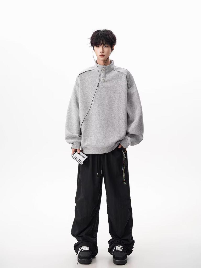 Men's Autumn Trendy Half-Zip Stand Collar Velvet Hoodie