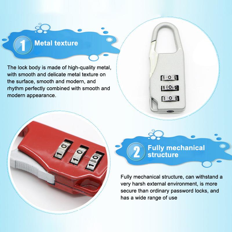 Bags Baggage Door Padlock 3 Dial Digit Combination Secret Safe Code Password Locks Bookbag Anti-Theft Backpack Zipper Padlock