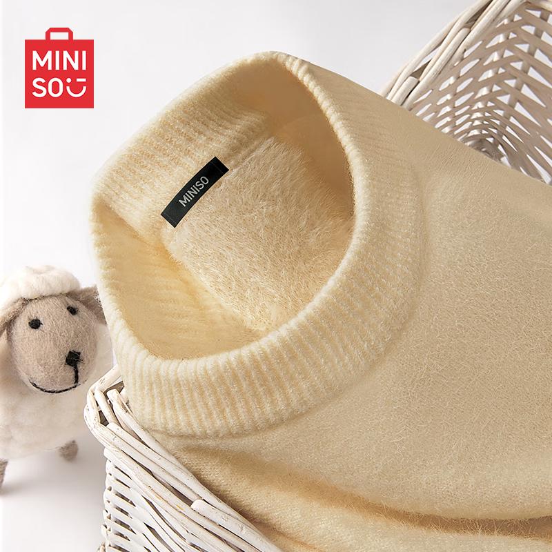 MINISO Men's Fleece-lined Crewneck Knit Sweater