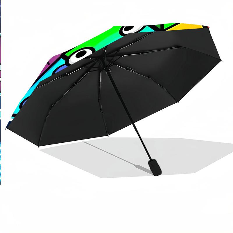 Windproof Folding Umbrella, 8‑Rib Auto Open Close Geometry Dash Umbrella for Rain Sun Protection