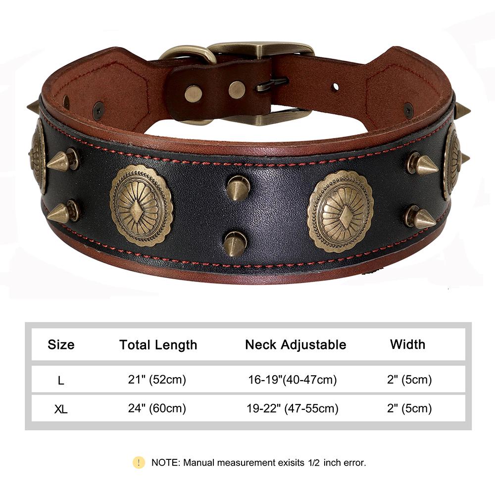 Luxury Genuine Leather Dog Collar 2inch Wide Cool Spikes Durable Collars for Medium Large Dogs German Shepherd Pitbull Correa