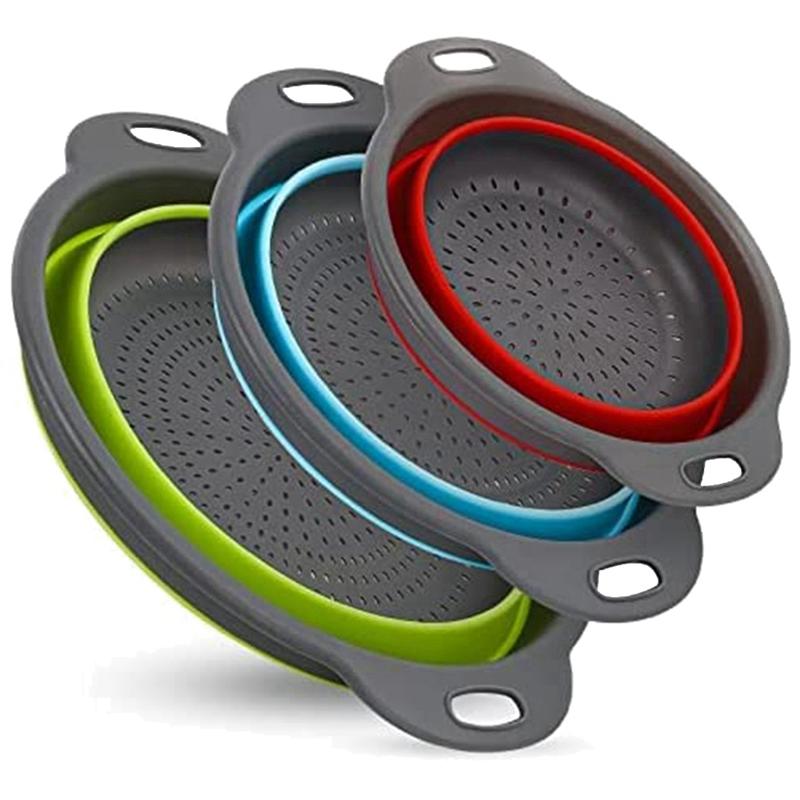 Good-Collapsible Colander, Set Of 3 PCS Collapsible Strainer, Colander Perfect For Draining Pasta, Fruits And Vegetables