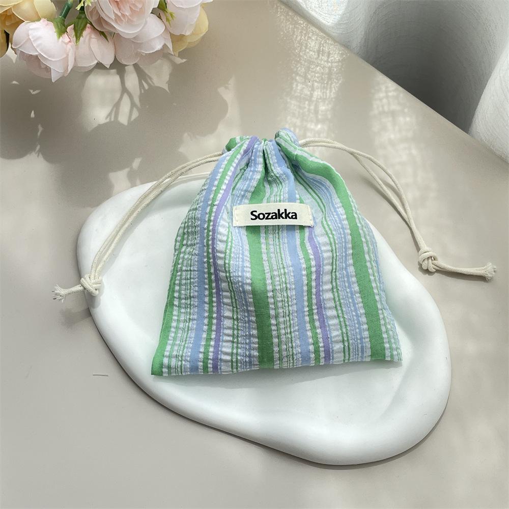 Cute Striped Polyester Drawstring Pouch Travel Makeup Organizer Bag for Cosmetic Lipstick Key Credit Card Holder Case Coin Purse