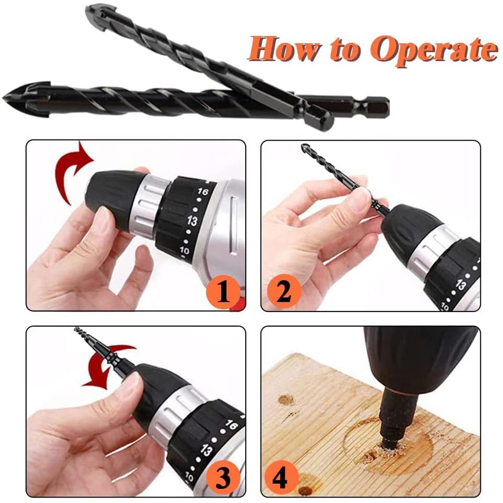 6PCS 4-Blade Saw Tooth Eccentric Drill Bit Hard Alloy Alloy Drill Bit Concrete Brick Drill Bit Set Four-Edge Serrated Drill Bits