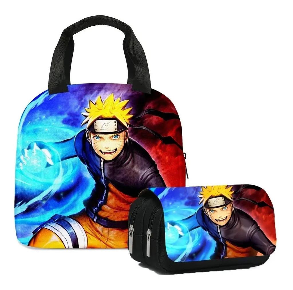 Naruto Lunch Bag Pencil Case Two-Piece Set, Primary And Secondary School Student Stationery Bag, Children'S Meal Bag Pencil Case