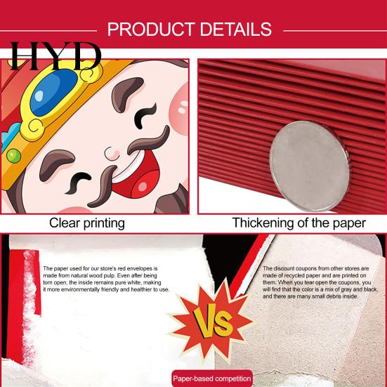 3D God Of Wealth Design 6 Pcs Chinese New Year Red Envelopes Cartoon of Envelope Lucky Money Spring Festival Pockets for Cash Auspicious Packet