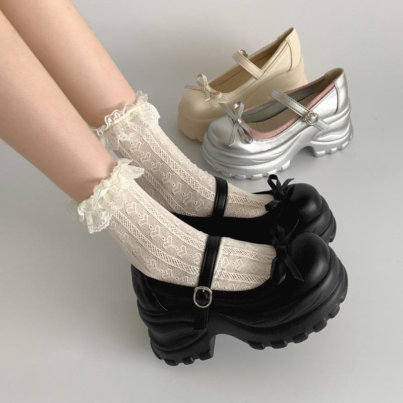 Fashion New Autumn Chunky Platform Loafers for Women Butterfly-Knot Women Punk Thick Bottom Pumps Belt Buckle Chunky High Heels Shoes