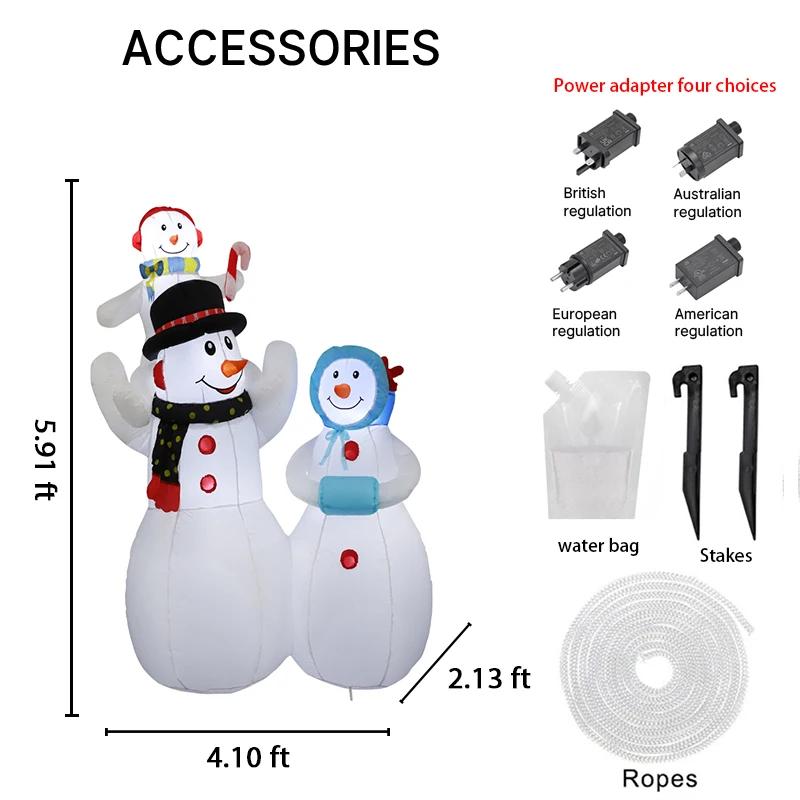5.9FT Giant LED Light Inflatable Xmas Snowman Family Toys Festive Home Decorations Ornaments Yard Decor Supplies Holiday Gifts