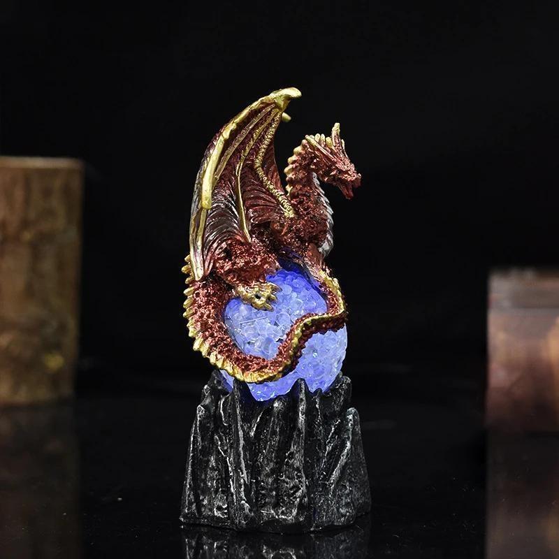 1 Pc Color Change Lava Resin Base Dragon Statues Luminescent Dinosaur Holy Dragon Battle Dragon Home Desktop Sculpture Kids Gifts