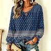 Damen Freizeit Vintage Blumendruck Langarm Rundhals Krawatte Rüsche Pullover Top