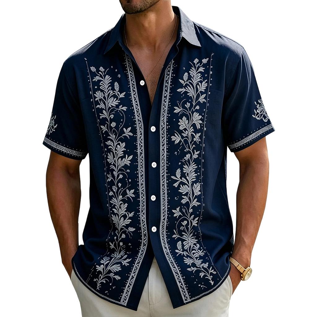 Men's Casual Short-Sleeve Collared Shirt For Spring/Summer