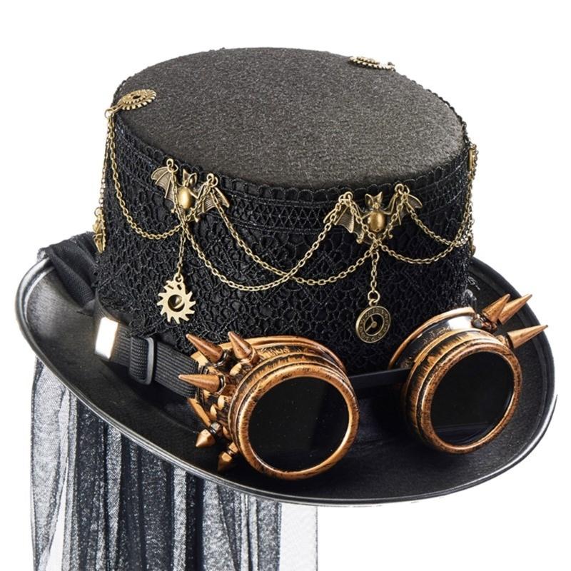Steampunk Flachkappenhut für Damen Herren mit Schutzbrille Halloween Cosplay Party Kostümhut Gotischer Stil Hut Musikfestival Hut