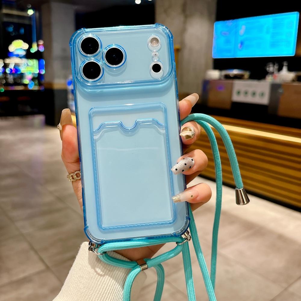 

Transparent Slot Card Holder Lanyard Soft Case For iPhone 17 Air 16 14 15 13 12 11 Pro Max Plus XS XR Necklace Strap Soft Cover Case & Strap&iPhone 14