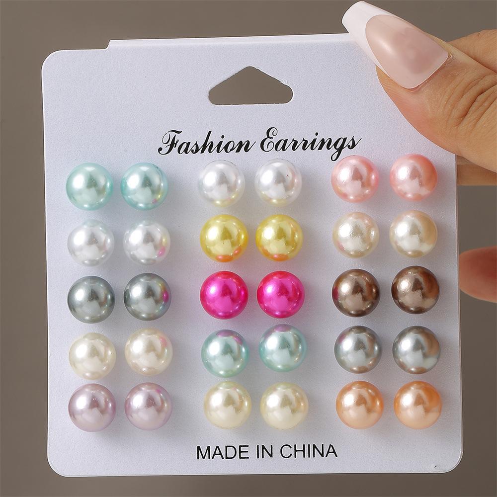 

18 Pairs/set Korean Charm Multi-color Imitation Pearl Stud Earrings Retro Acrylic Ball Bead Earrings Women Elegant Party Jewelry 001 різнокольоровий