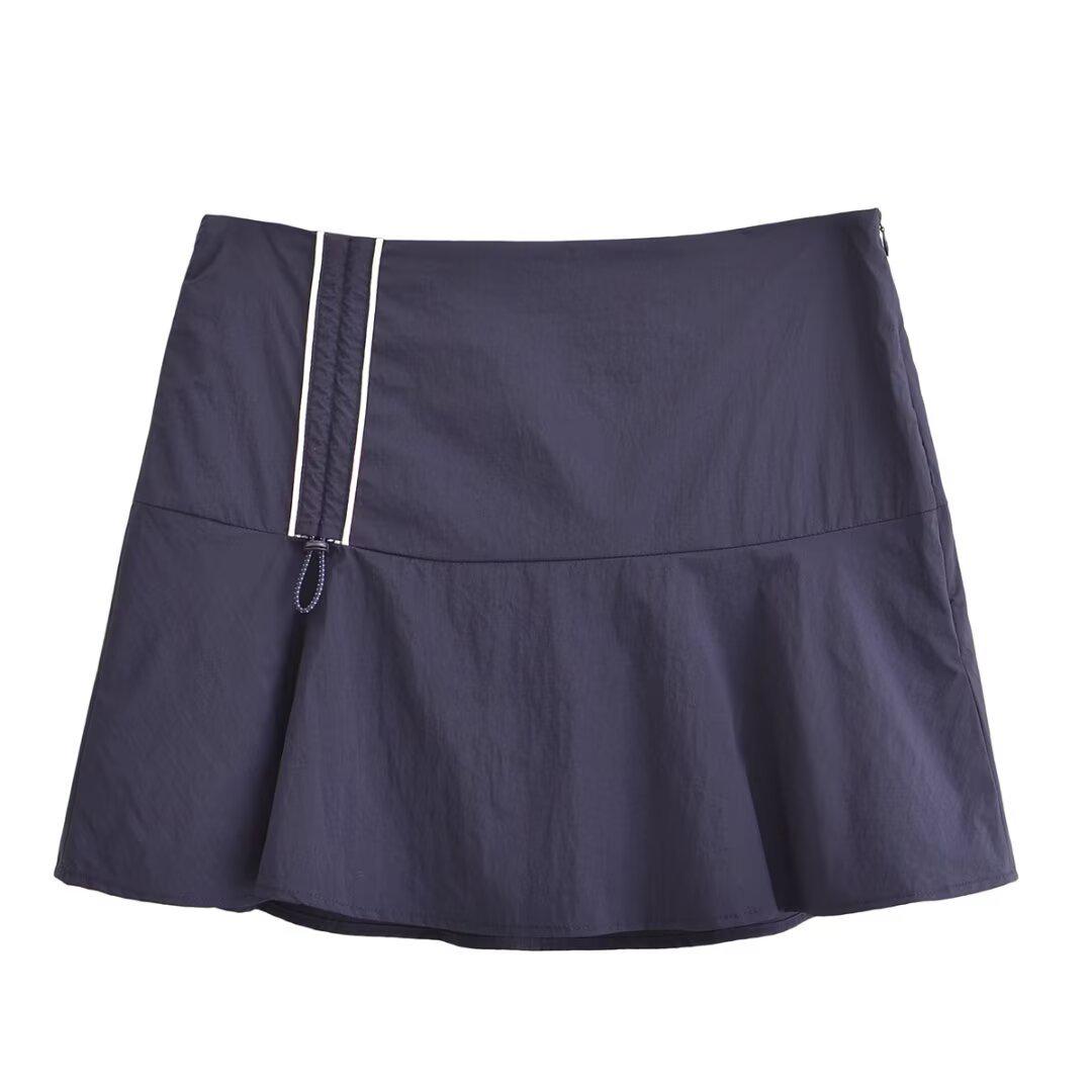 

Женский комплект куртка на молнии со стойкой и шорты-юбка на кулиске Весна/Лето 2025 Medium темно-синий