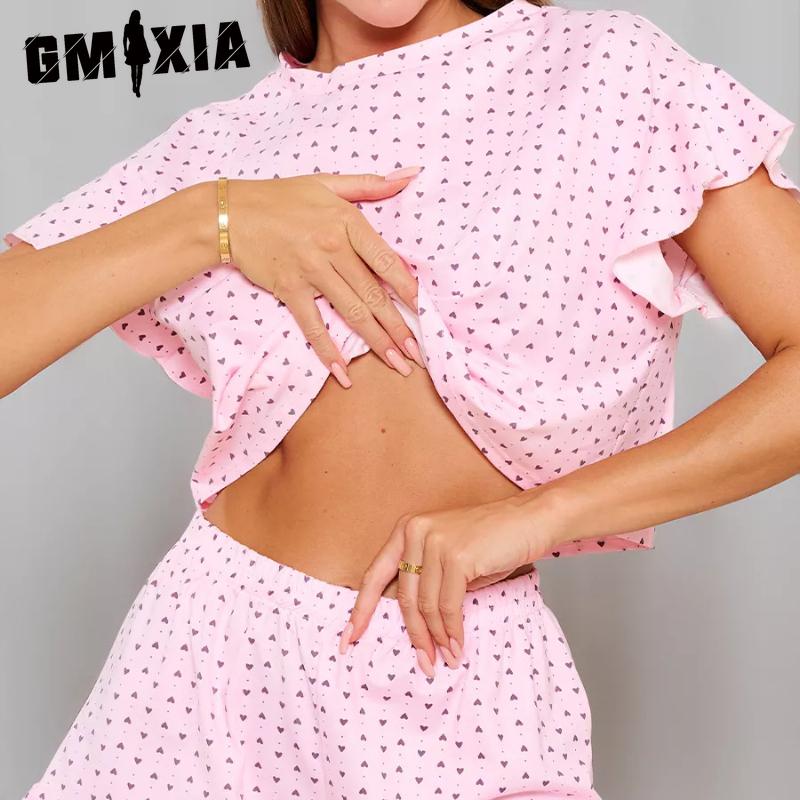 GMXIA Summer Short-sleeved Shorts Two-piece Loungewear Women's Loose Comfortable Suit