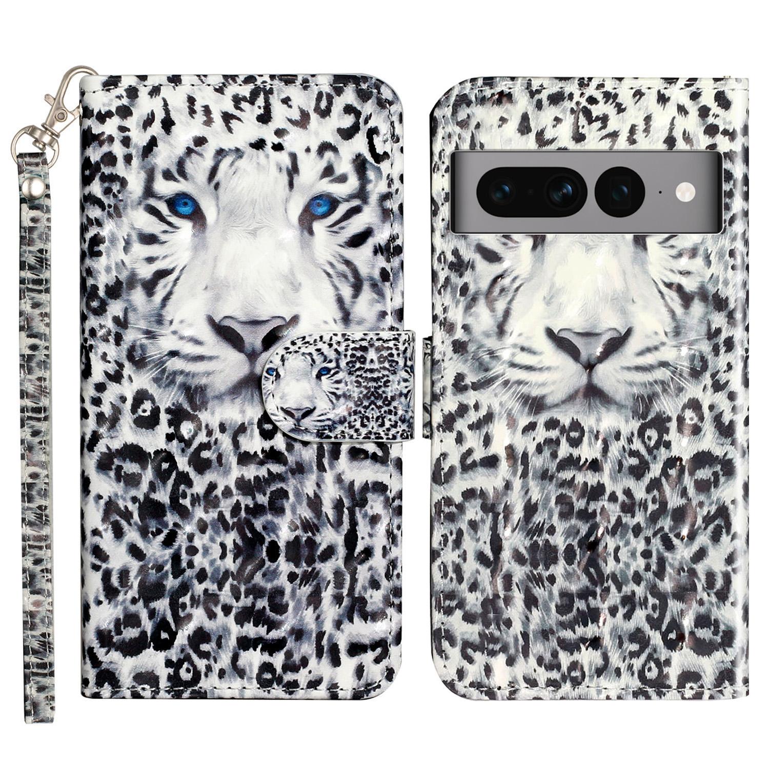 

For Google Pixel 7 Pro 5G Flip Stand Phone Case 3D Pattern Printing PU Leather Wallet Phone Folio Cover with Strap Leopard