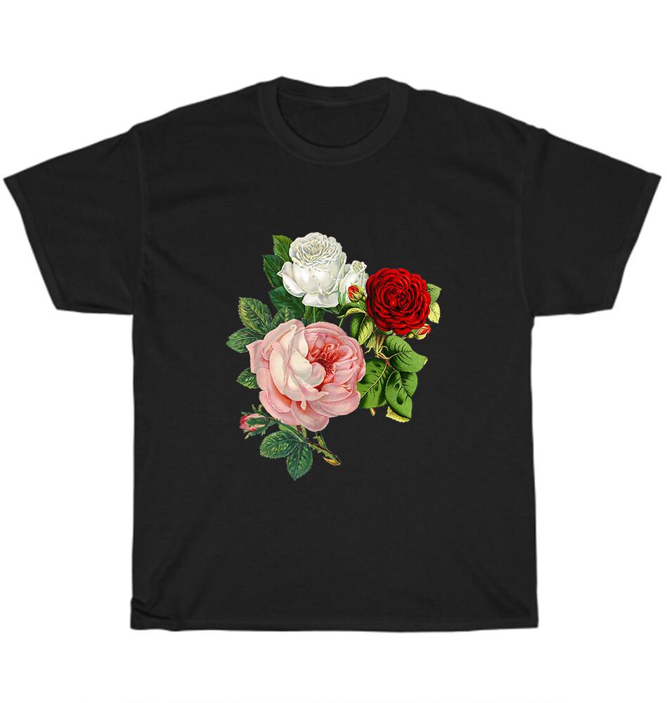 Vintage Roses Flower Floral Illustration Blossom Lover T-Shirt Unisex Tee Gift