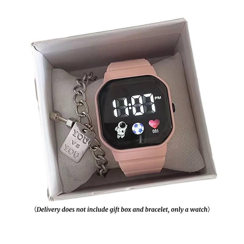 

Женские электронные студенческие часы Ins Простые Модные Водонепроницаемые Ремешок Силиконовый Pink