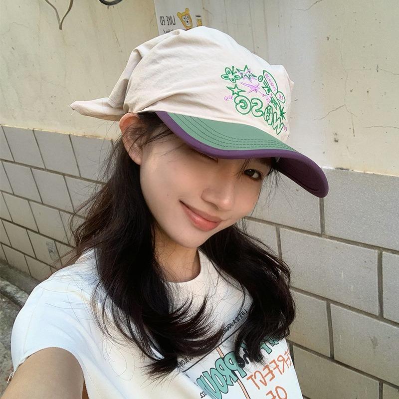 Quick-drying headscarf hat embroidery cute idyllic sunshade triangle strap baseball cap skateboard bag head color matching cap