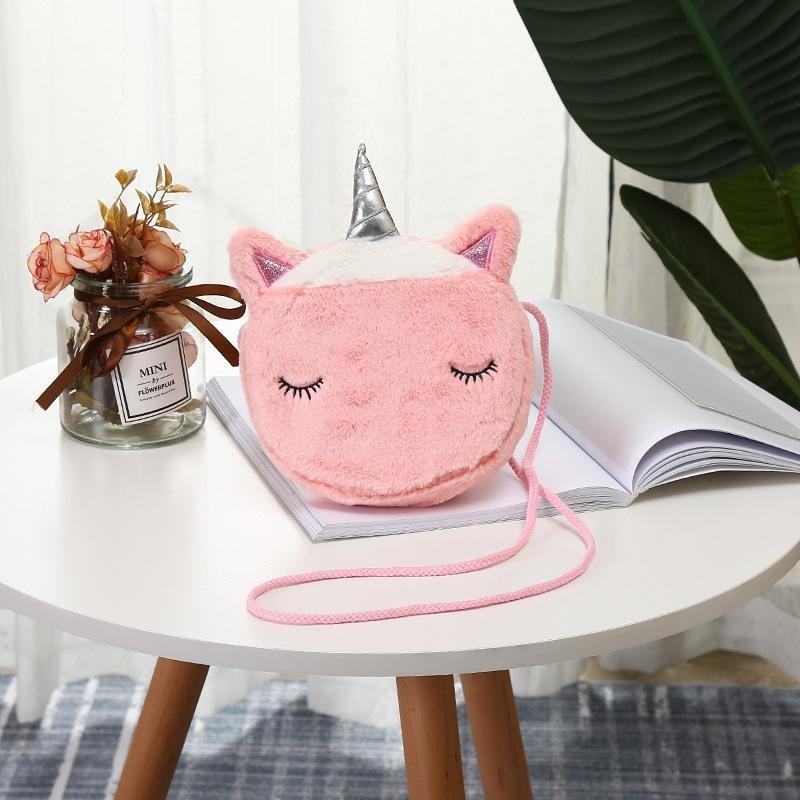 Children's Cartoon Cute Girl Unicorn Personality Design Colorful Fur Single-shoulder Crossbody Bag