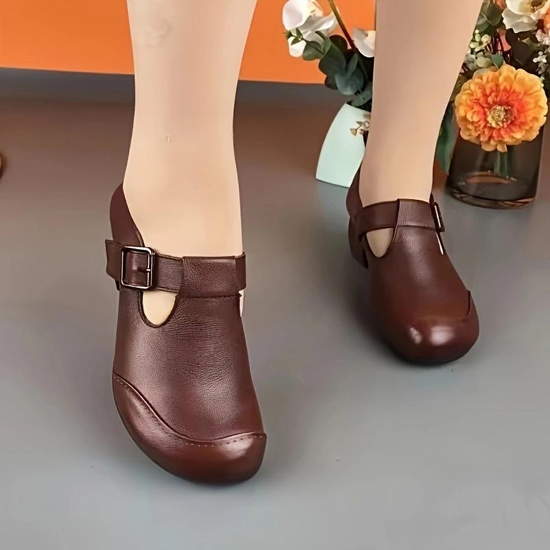2025 Mom's Casual Coarse Tailored Shoes with Comfortable Mid Heel and Soft Bottom Mom's Shoes Spring New Collection