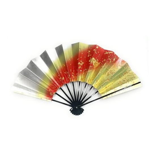 Asakusa Kimono Market Dance Fan, Enamel Base with Holographic Kirihaku (Gold/Silver Leaf), Black Lac