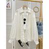 Women Loose Polka Dot Long Sleeve Lace Up Casual Sunscreen Shirt Blouse