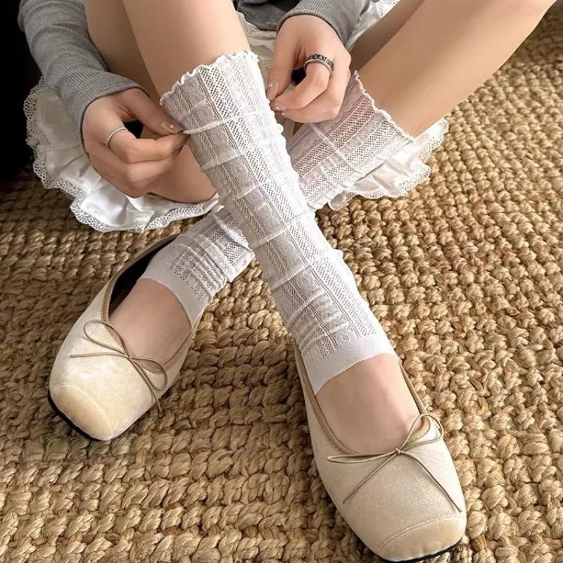 New White Lace Ruffle Leg Warmers Sweet Balletcore Slouchy Socks Spring Frilly Boot Sock Lolita Style Calf Covers For Women
