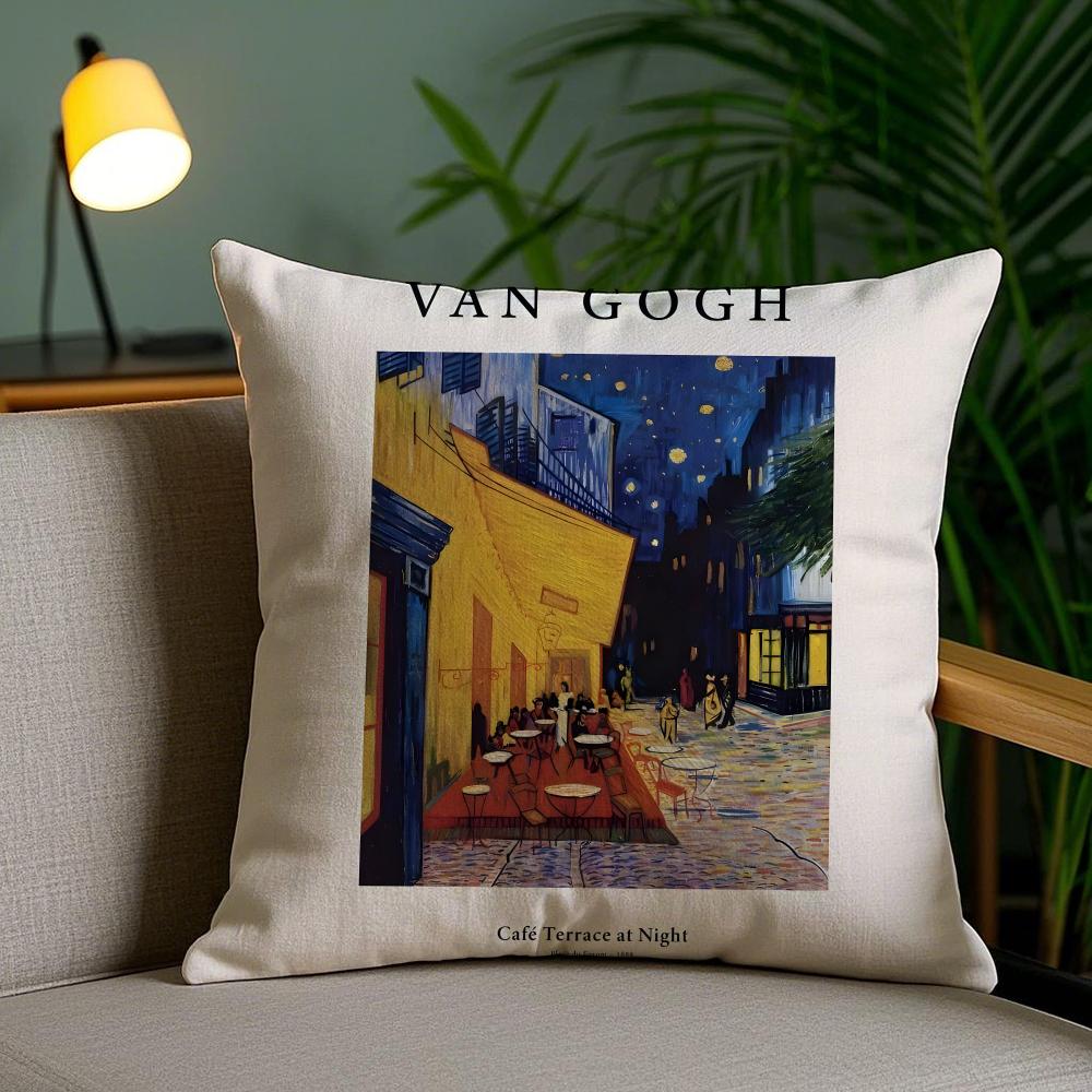 Van GGogh Art Cushion Cover Plush Fabric DoubleSided Printed Invisible Zipper Sofa Pillow Case Home Bedroom Decor