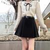 New 2024 Chic Retro Woolen A-Line High Waist Pleated Mini Skirt for Women